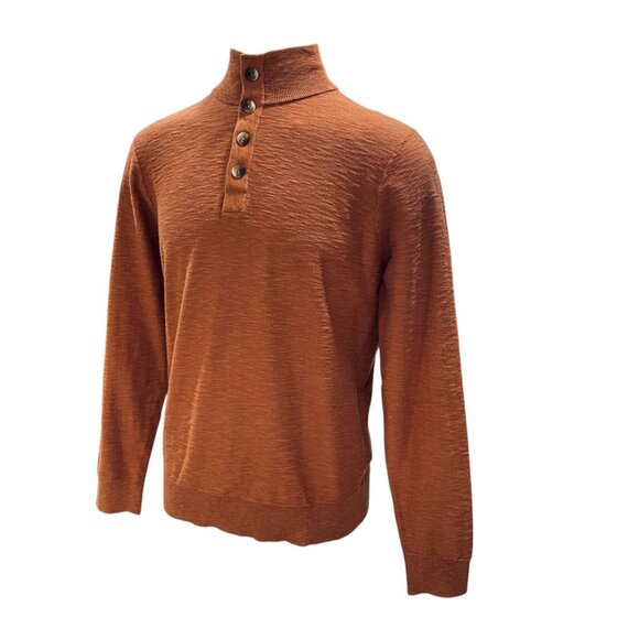 Alesbury Cotton Button Mock Neck Pullover Sweater Rust Knit Fall Core L - Picture 7 of 8